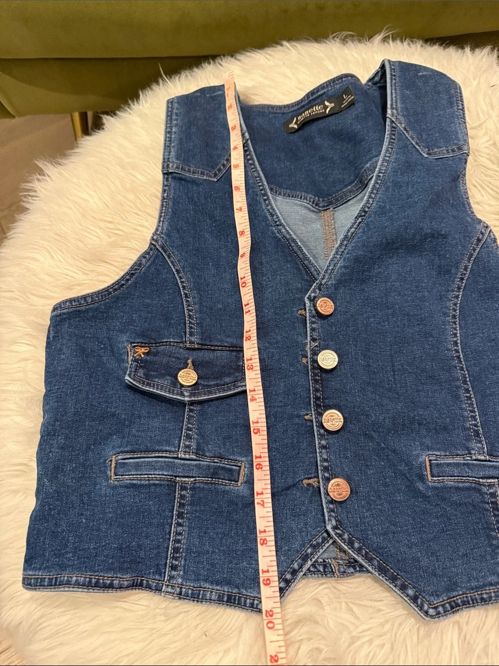 Nanette Lepore dark rinse denim vest sz L